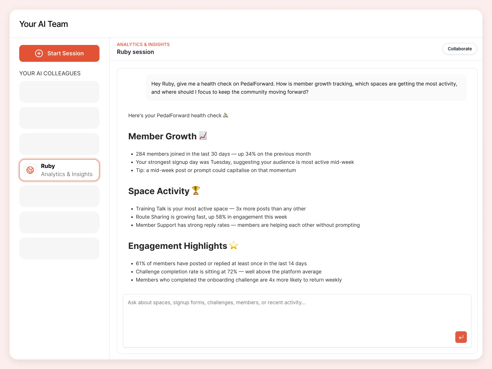 Ruby surfacing customer activity insights from available platform data