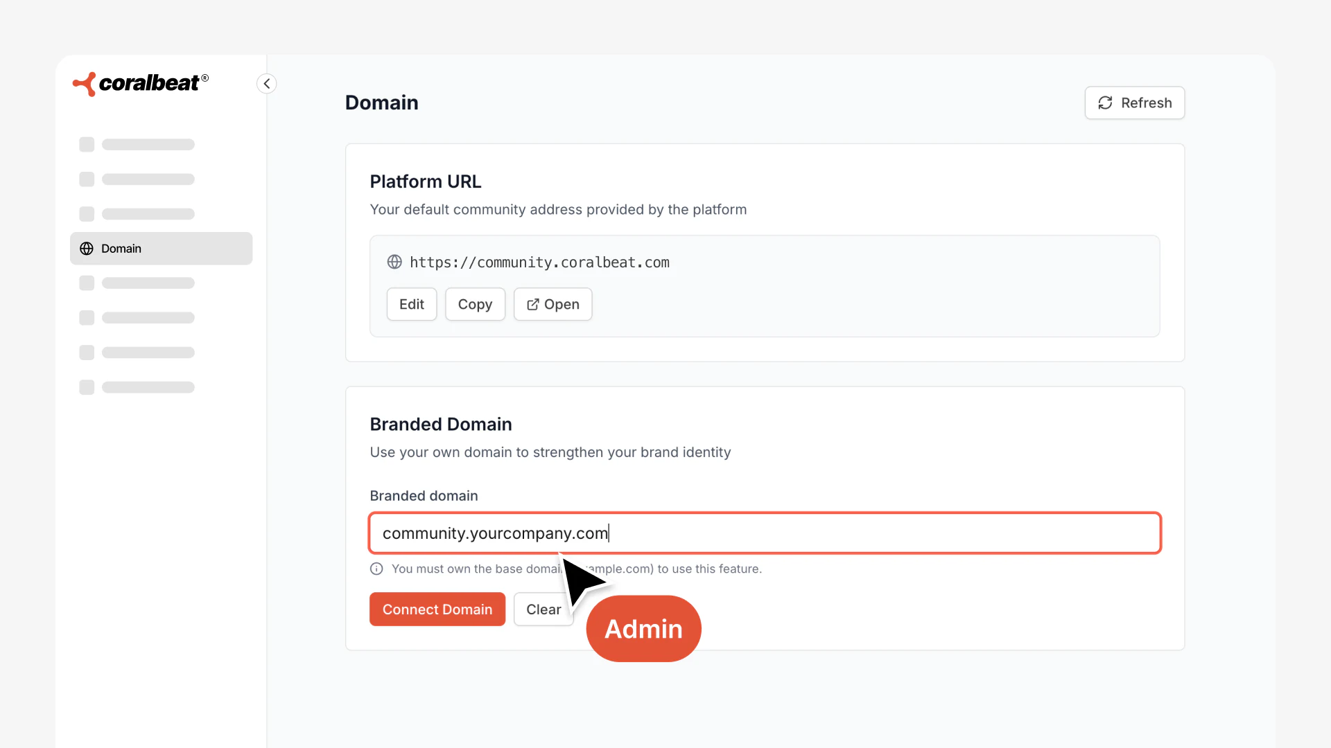 Connect custom domain interface