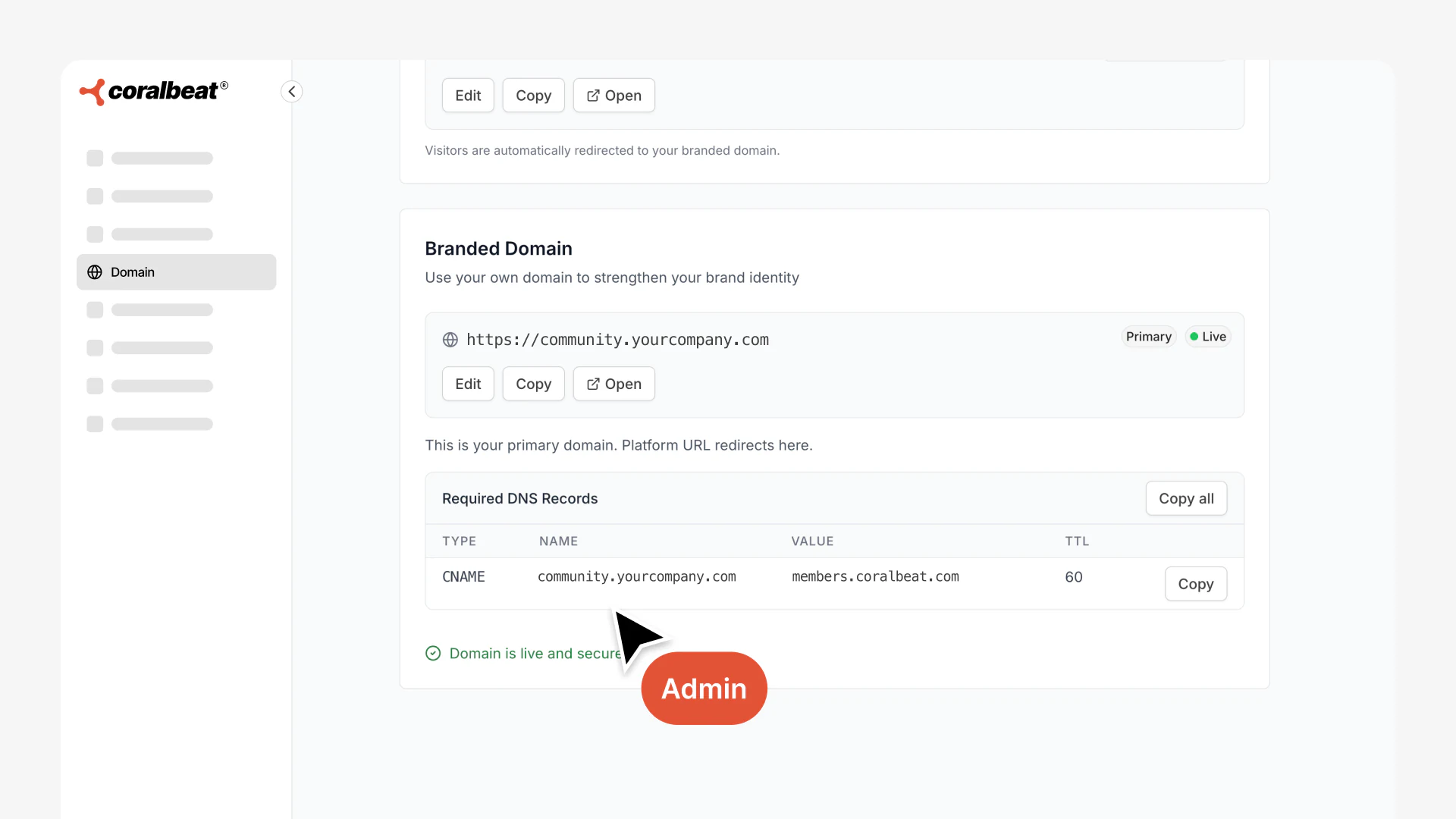 Custom domain successfully connected